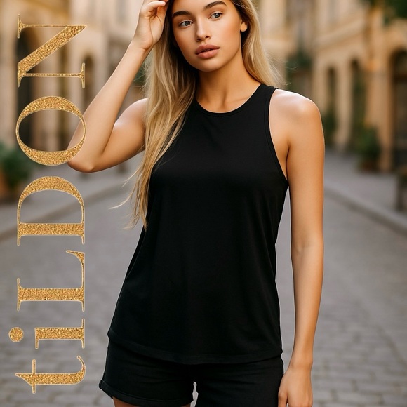 Tildon Women's Classic 100% Polyester Silky Black Tank Top NWOT - Picture 1 of 9